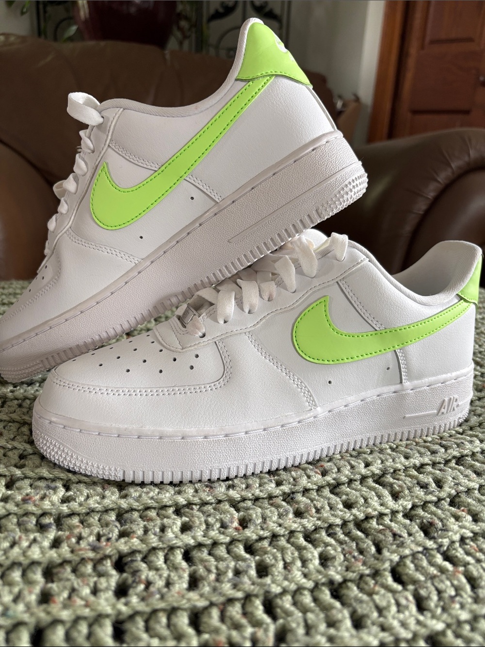 Nike White Sneakers with Neon Green Swoosh